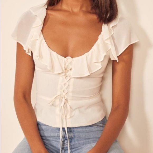 Reformation fleur ruffle lace up top white 8 - Picture 7 of 11